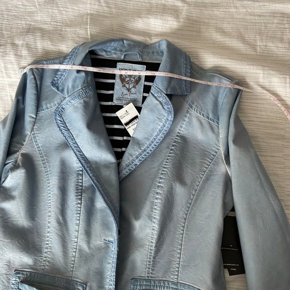 Point Zero Vegan Leather Jacket Sky Blue Size L NWT - Picture 13 of 16